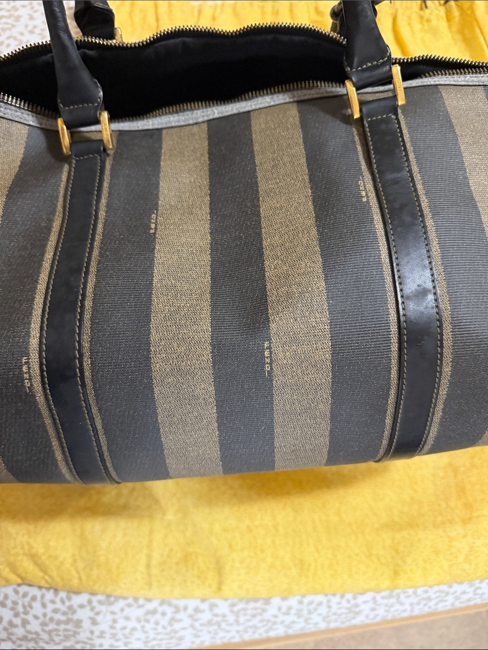 Fendi Black & Brown Striped Leather-Trim Duffel Bag - Picture 8 of 10
